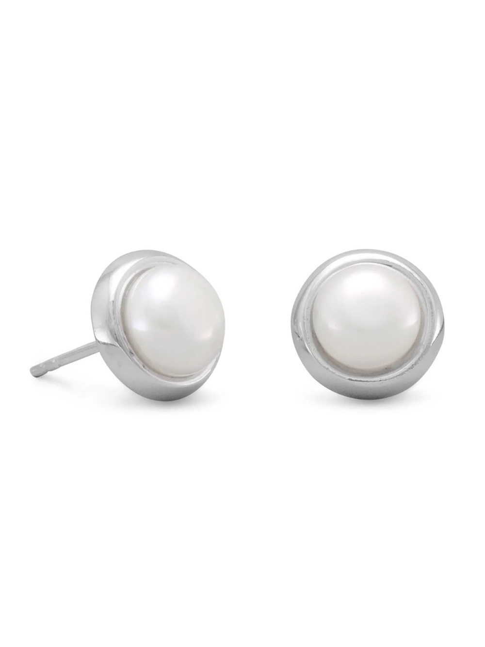 NWT - Cultured Freshwater Button Pearl Stud Earrings - 925 Sterling Silver
